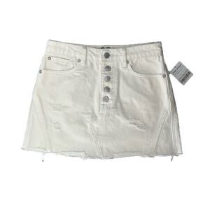 Free People Womens Cream Denim Mid Rise Distressed Mini Jean Skirt 27 NWT